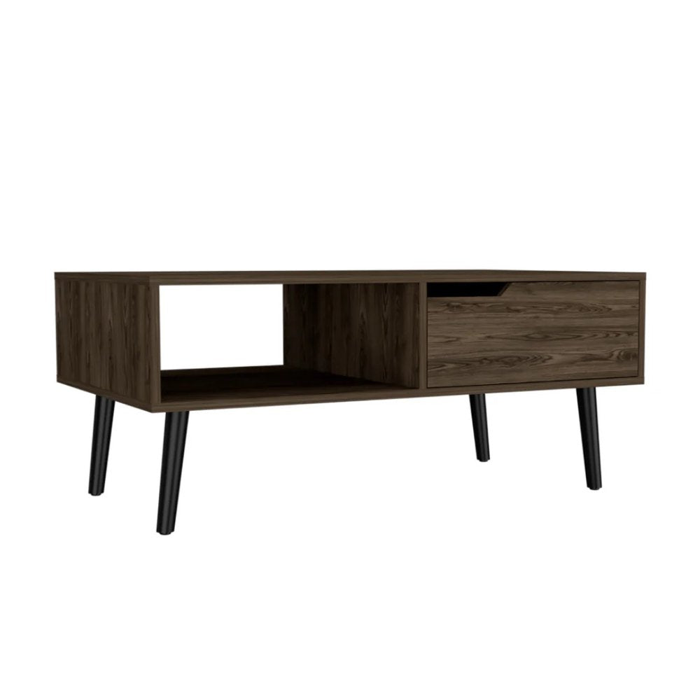 40" Brown And Black Coffee Table With Drawer And Shelf HomeRoots