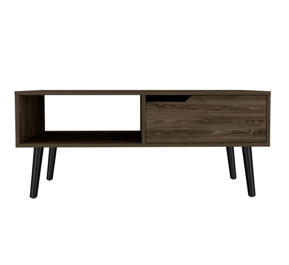 40" Brown And Black Coffee Table With Drawer And Shelf HomeRoots