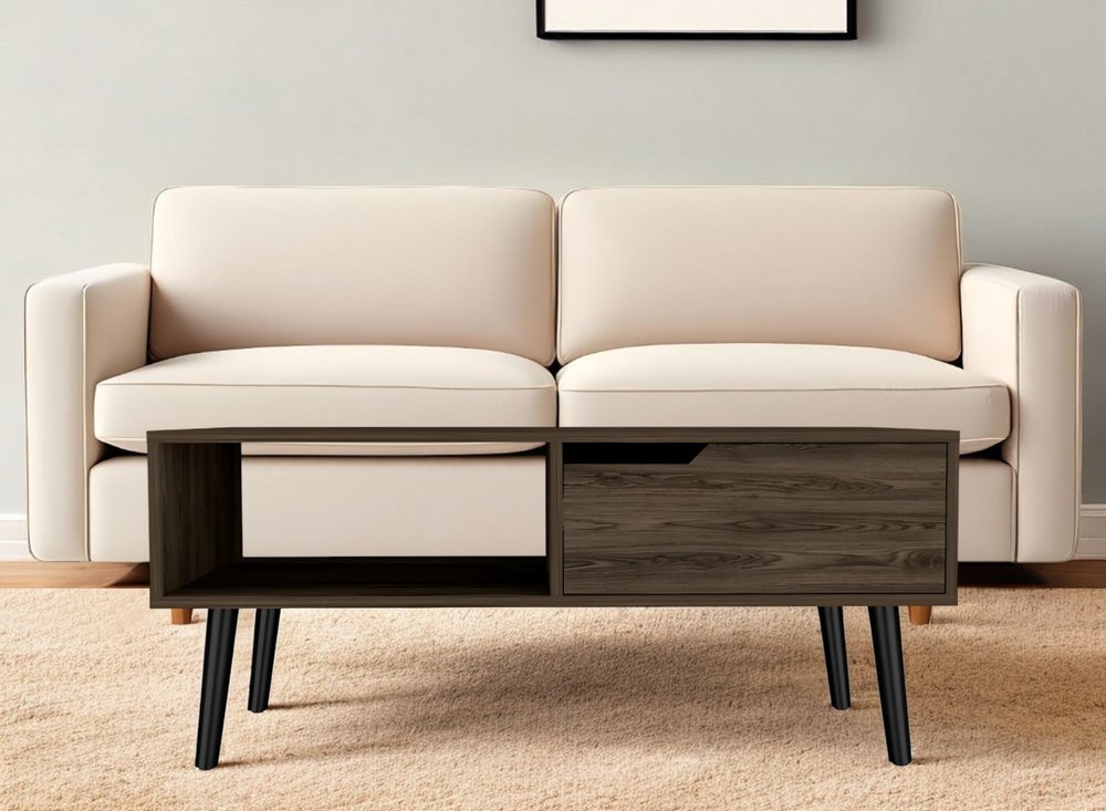 40" Brown And Black Coffee Table With Drawer And Shelf HomeRoots