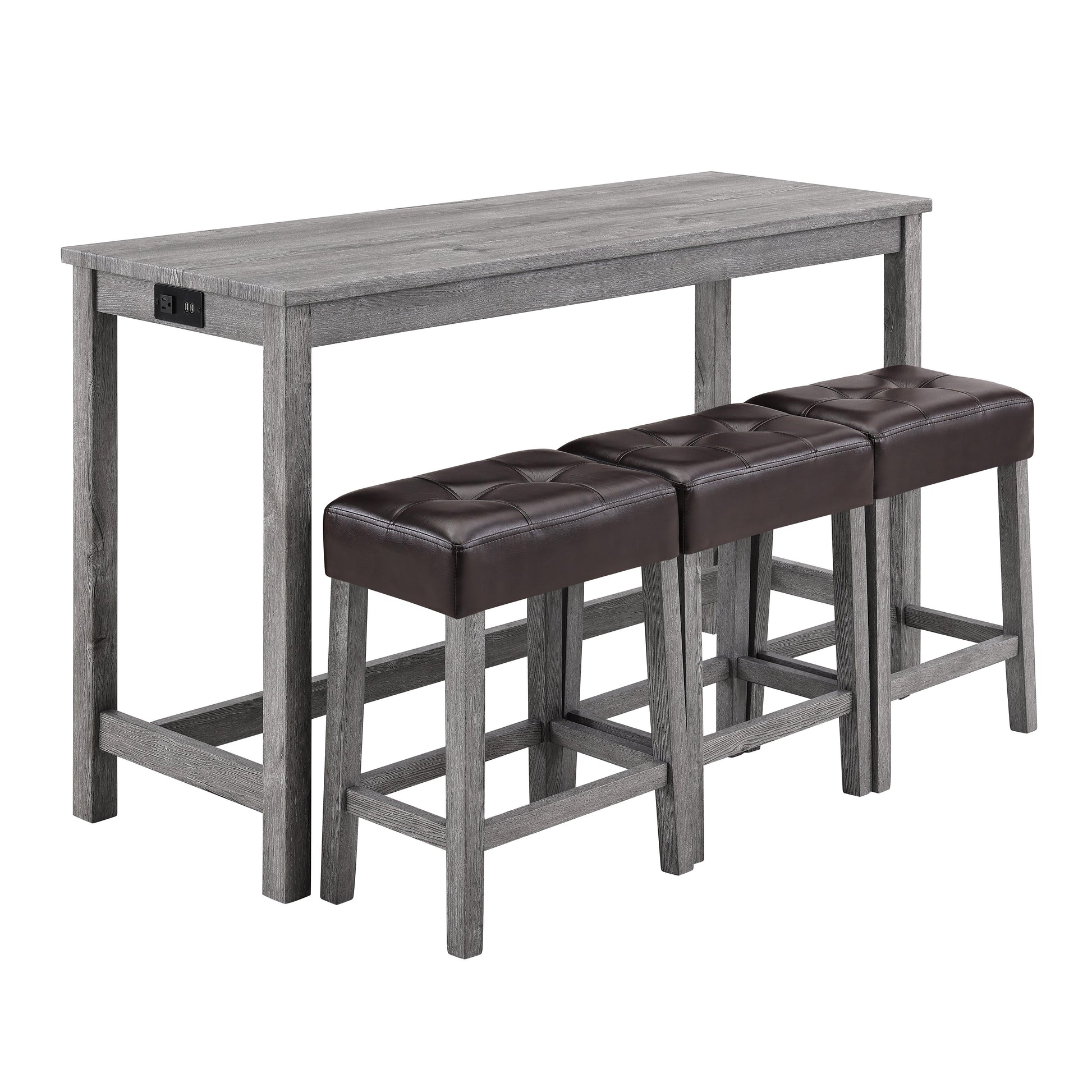 Bar Table Set with Power Outlet Bar Table and Chairs Set - FurniFindUSA