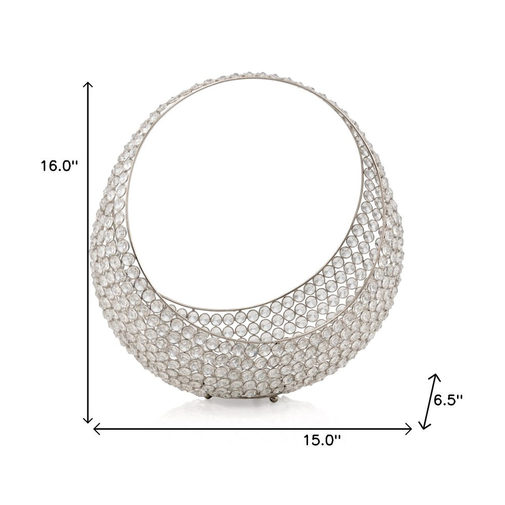 16" Silver and Faux Crystal Bling Ring Basket HomeRoots