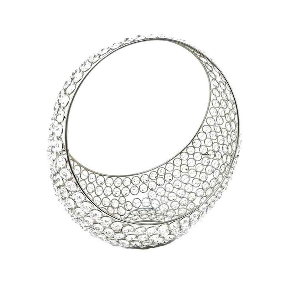 16" Silver and Faux Crystal Bling Ring Basket HomeRoots