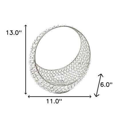 16" Silver and Faux Crystal Bling Ring Basket HomeRoots