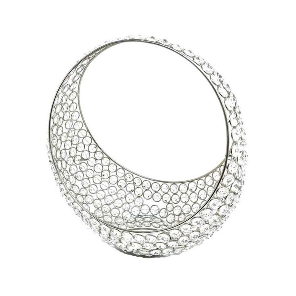 16" Silver and Faux Crystal Bling Ring Basket HomeRoots
