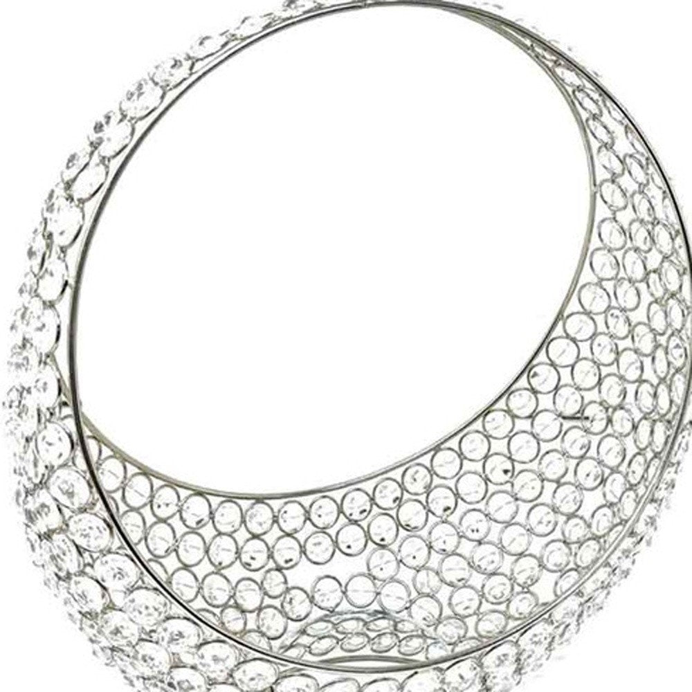 16" Silver and Faux Crystal Bling Ring Basket HomeRoots