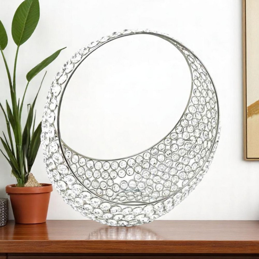 16" Silver and Faux Crystal Bling Ring Basket HomeRoots