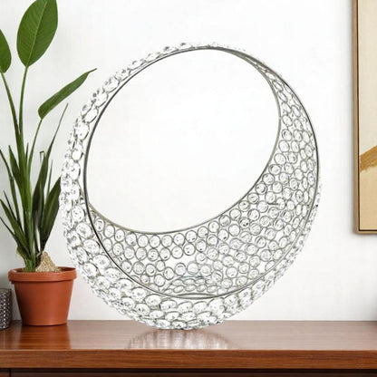 16" Silver and Faux Crystal Bling Ring Basket HomeRoots