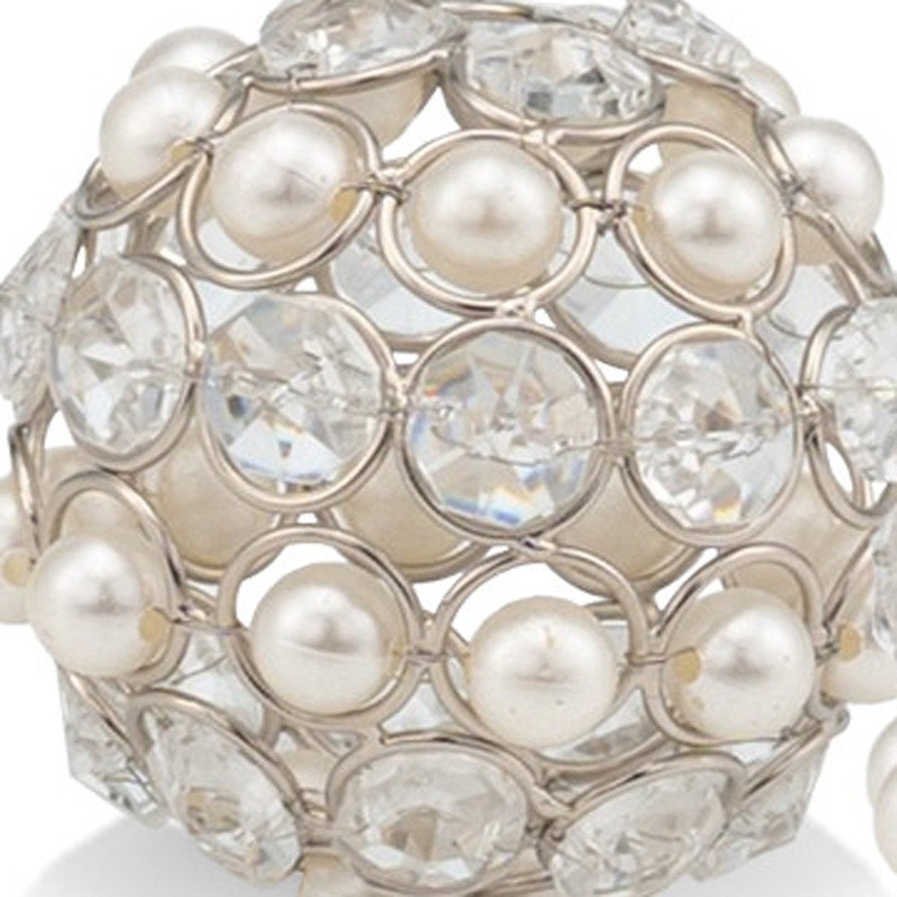 Set of Two Silver and Clear Faux Crystal and Pearl Decorative Orbs HomeRoots