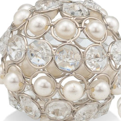 Set of Two Silver and Clear Faux Crystal and Pearl Decorative Orbs HomeRoots