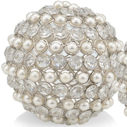 Set of Two Silver and Clear Faux Crystal and Pearl Decorative Orbs HomeRoots
