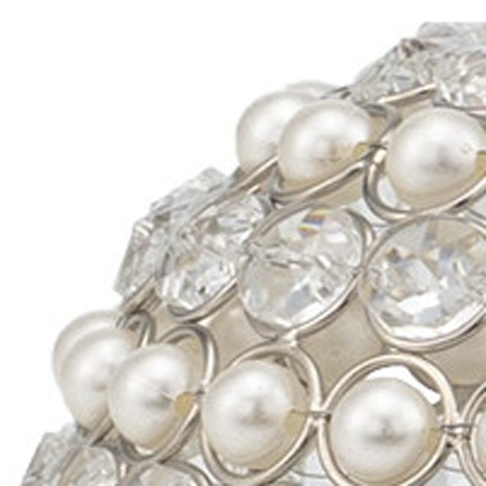 Set of Two Silver and Clear Faux Crystal and Pearl Decorative Orbs HomeRoots