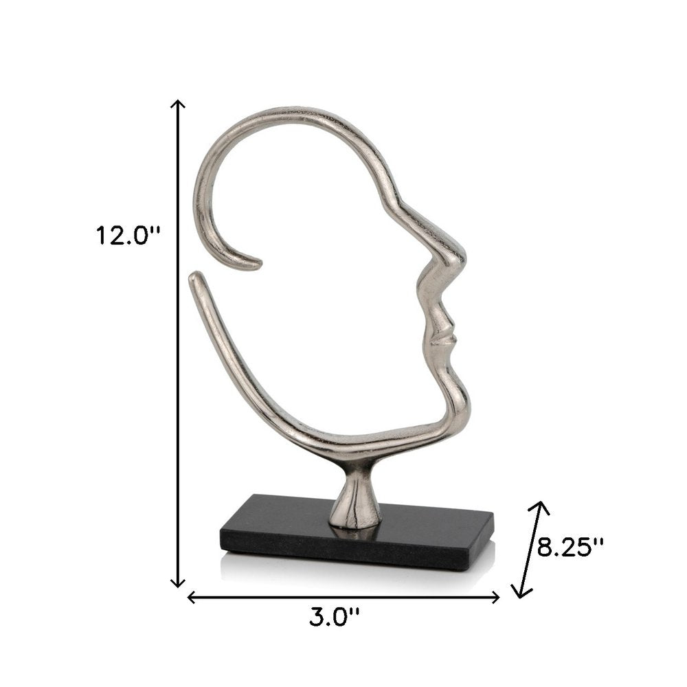 12" Black and Silver Marble and Aluminum Tabletop Sculpture HomeRoots