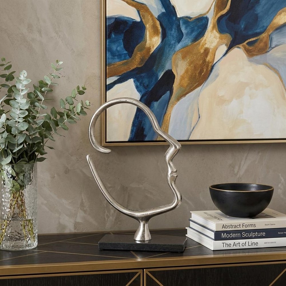 12" Black and Silver Marble and Aluminum Tabletop Sculpture HomeRoots