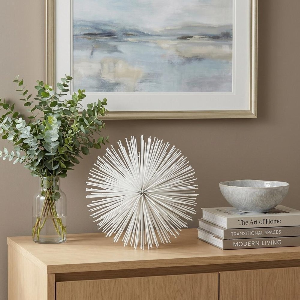 10" White Iron Decorative Orb Tabletop Sculpture HomeRoots