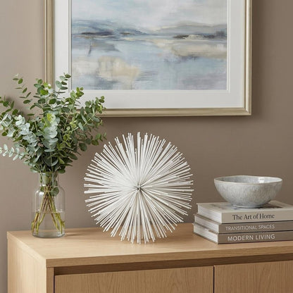 10" White Iron Decorative Orb Tabletop Sculpture HomeRoots