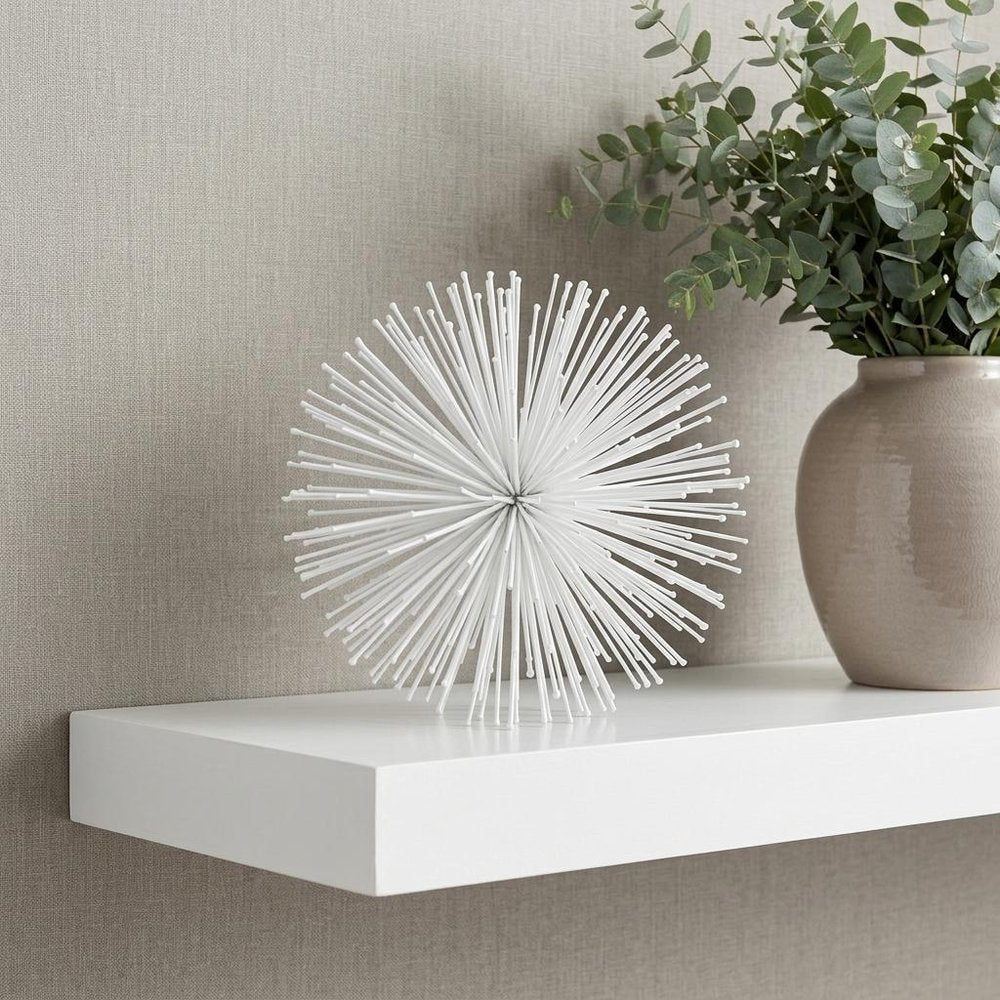 10" White Iron Decorative Orb Tabletop Sculpture HomeRoots