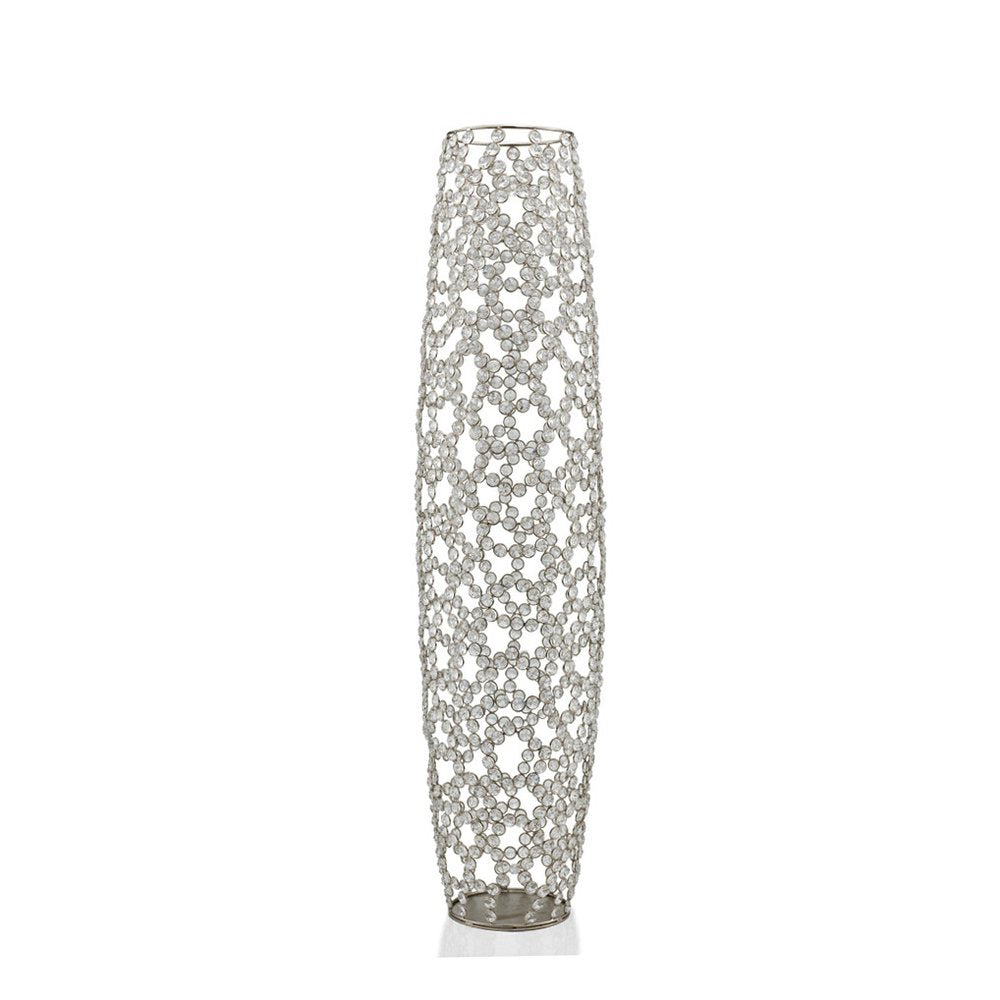 32" Silver Cylinder Crystal Glass Floor Vase With Faux Crystals HomeRoots