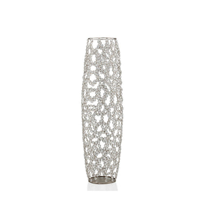 40" Silver Oval Crystal Glass Floor Vase With Faux Crystals HomeRoots