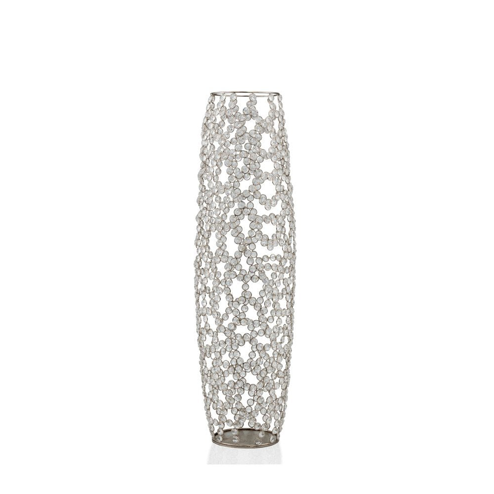 40" Silver Oval Crystal Glass Floor Vase With Faux Crystals HomeRoots