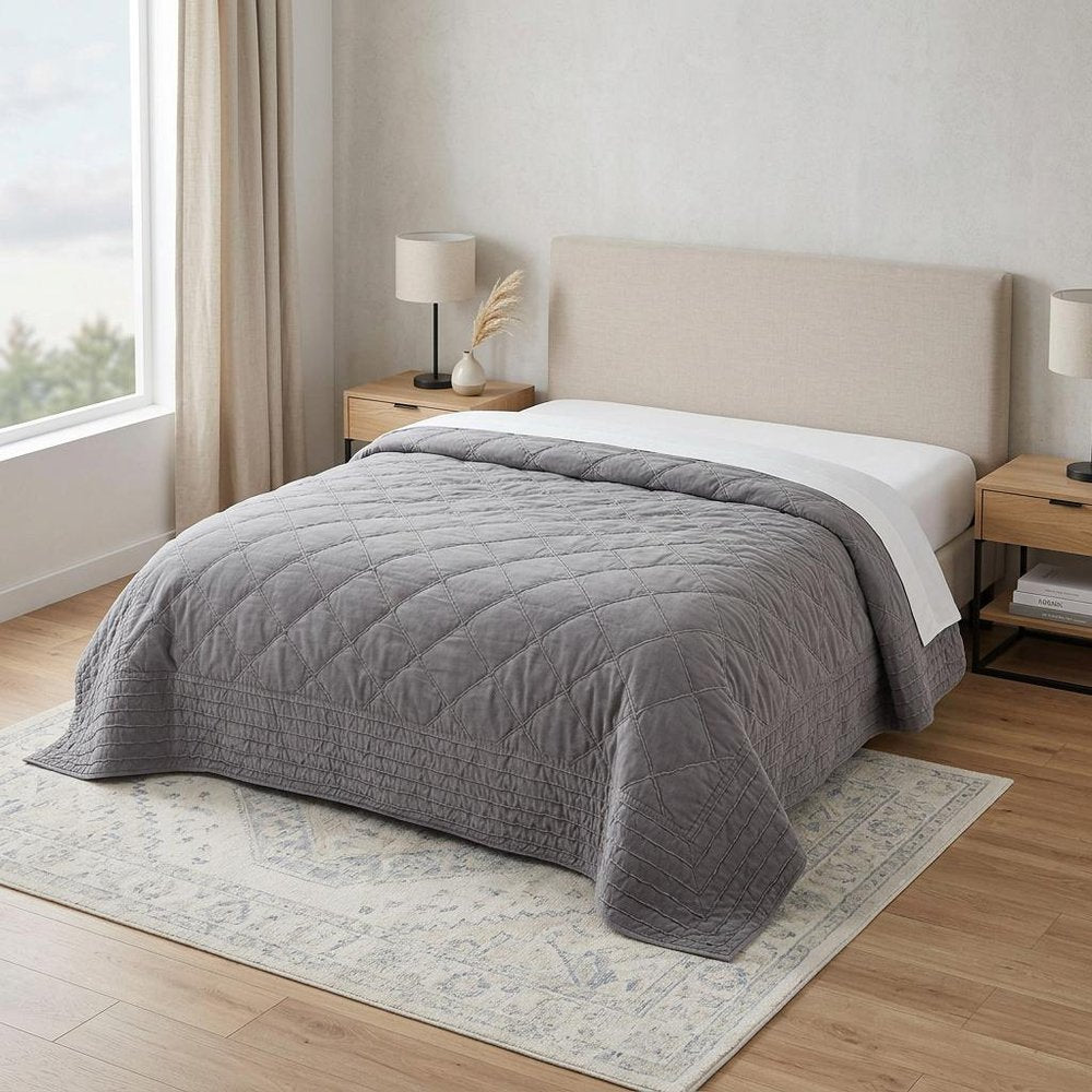 92" X 106" Gray Geometric Cotton Quilt — view 3