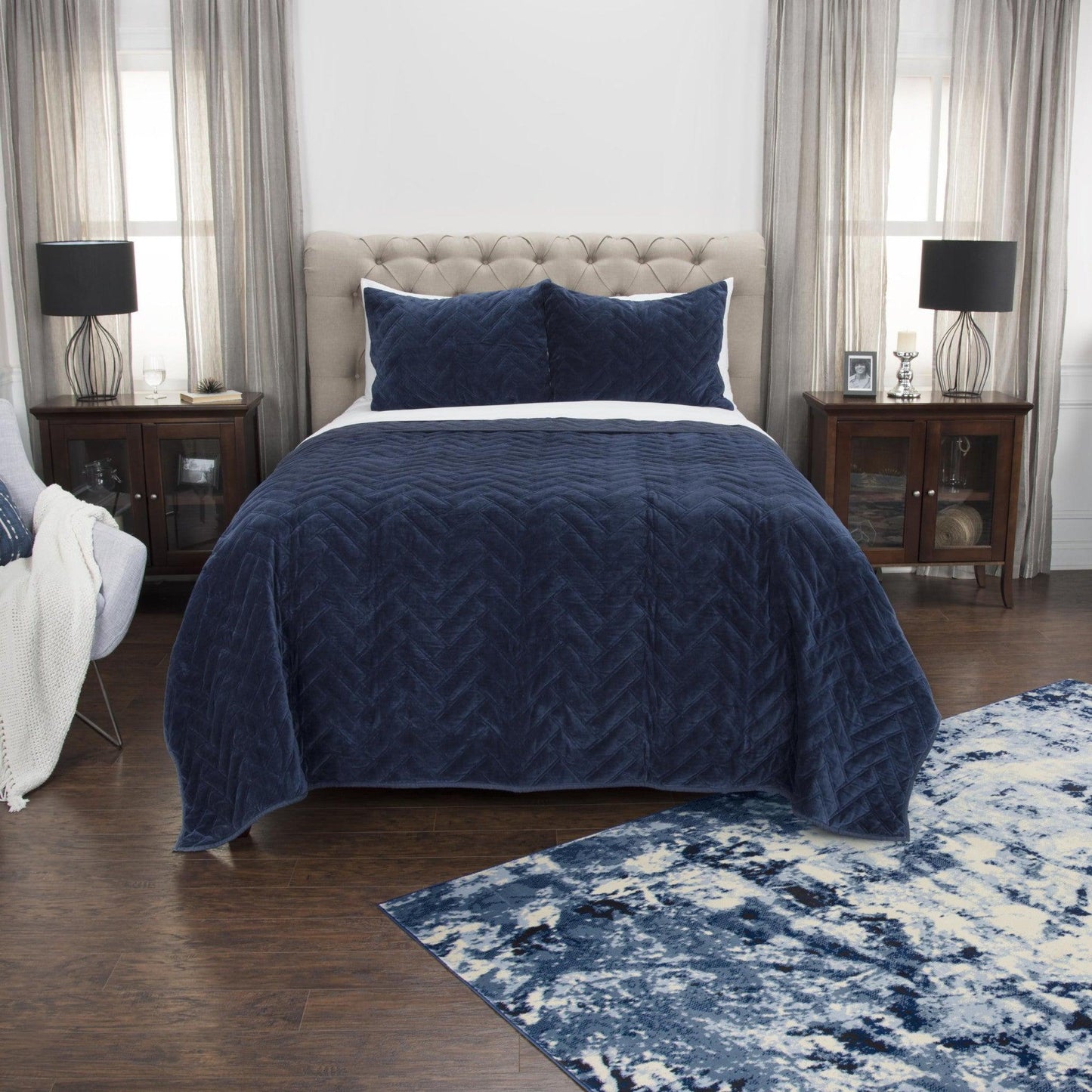 Indigo Queen 100% Cotton 300 Thread Count Dry Clean Only Down Alternative Comforter - FurniFindUSA