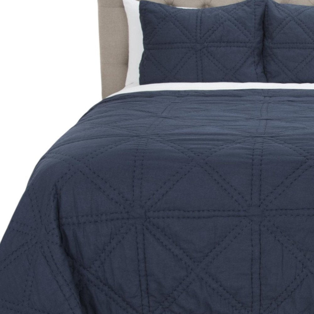 Indigo Geometric Queen Quilt HomeRoots