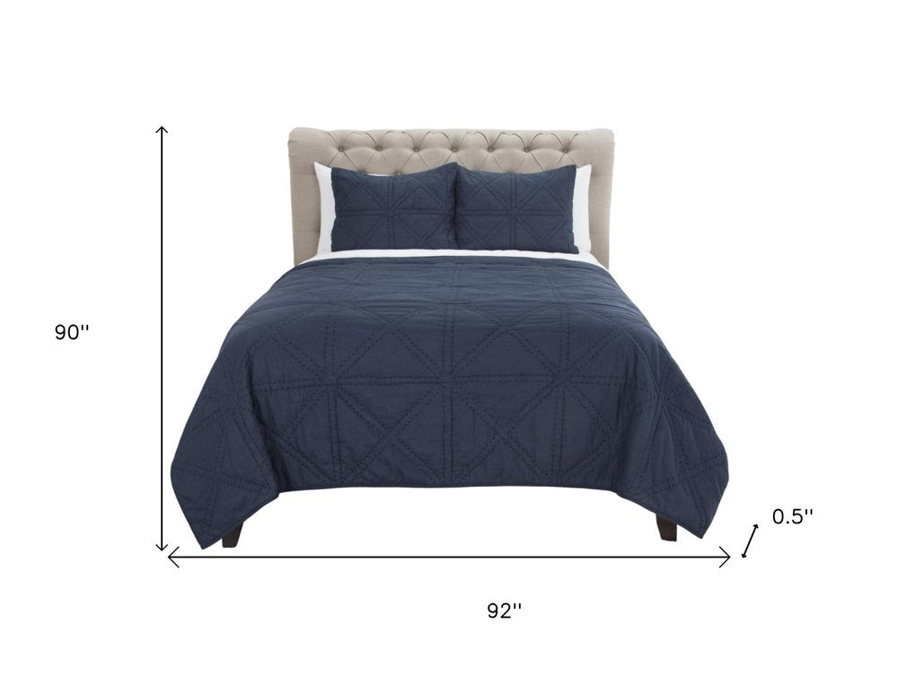 Indigo Geometric Queen Quilt HomeRoots