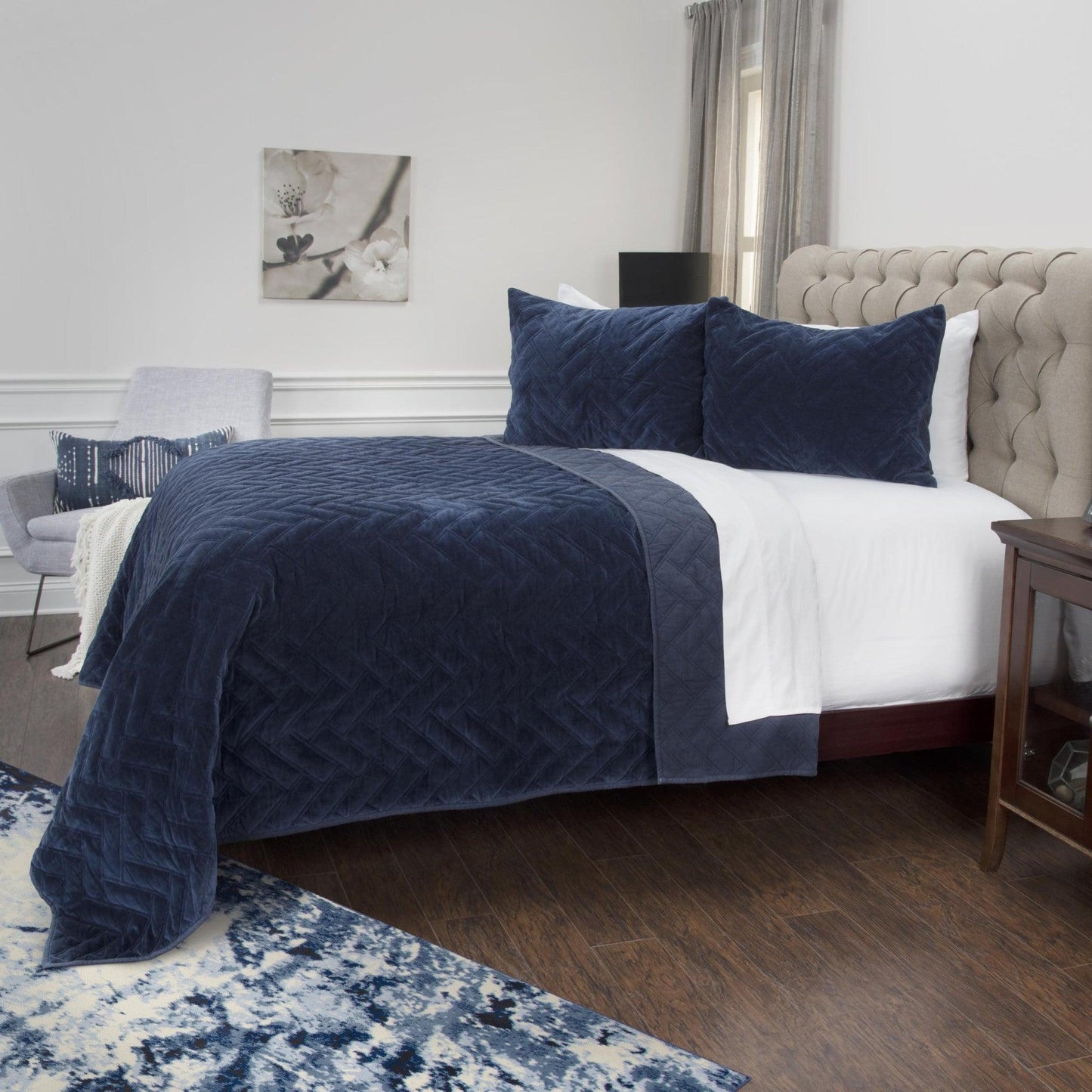 Indigo Queen 100% Cotton 300 Thread Count Dry Clean Only Down Alternative Comforter - FurniFindUSA