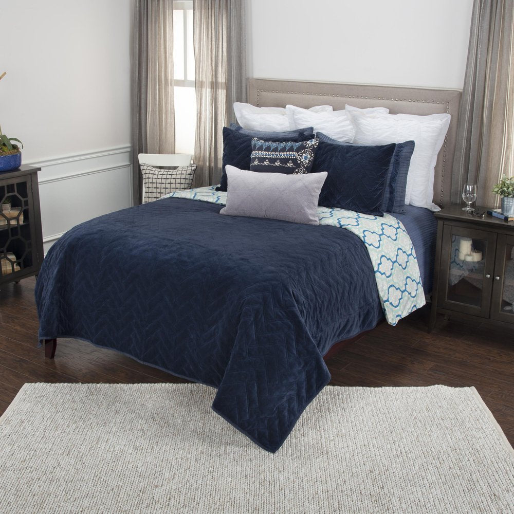 Indigo Geometric Queen Quilt HomeRoots