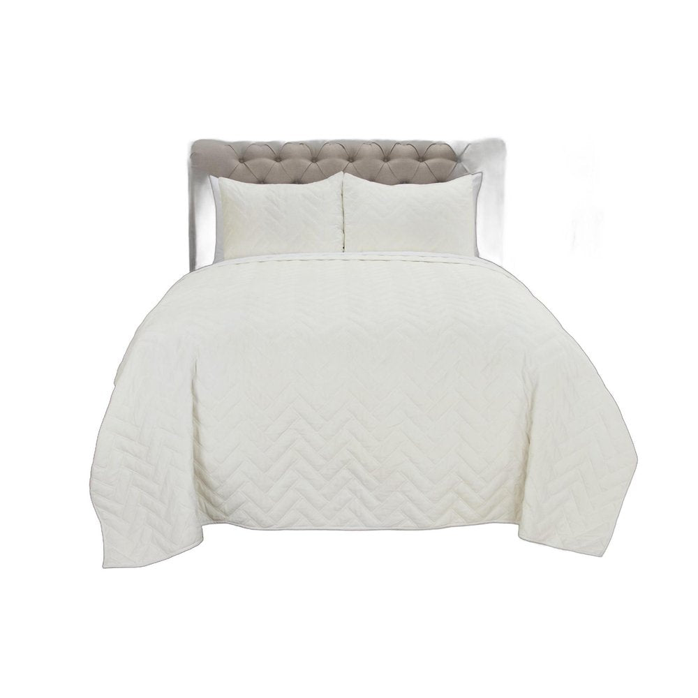 92" X 90" White Chevron Cotton Quilt — view 1