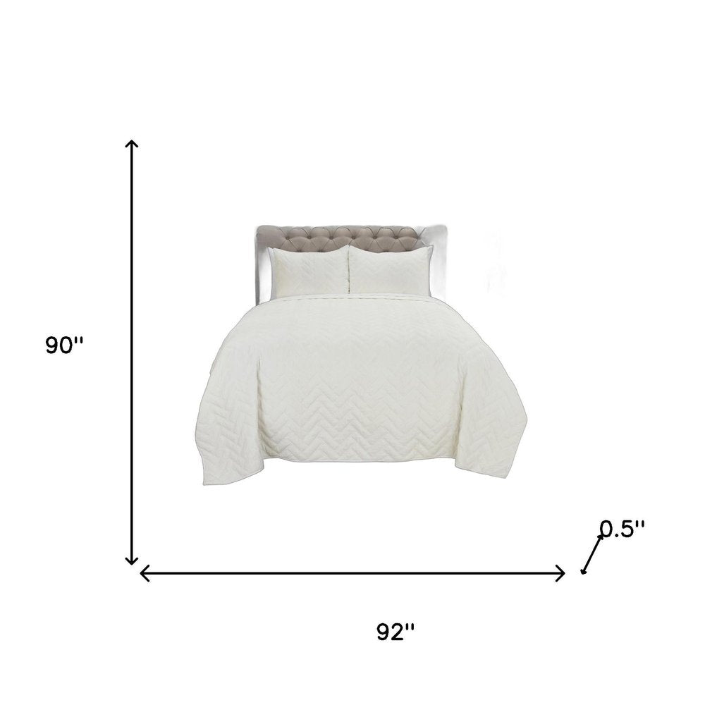 92" X 90" White Chevron Cotton Quilt — view 3
