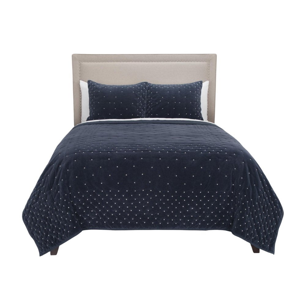 Indigo Polka Dots King Quilt HomeRoots