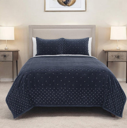Indigo Polka Dots King Quilt HomeRoots