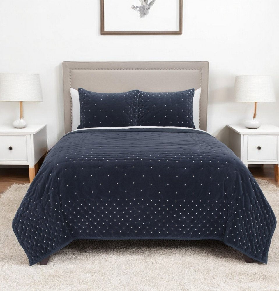 Indigo Polka Dots Queen Quilt HomeRoots