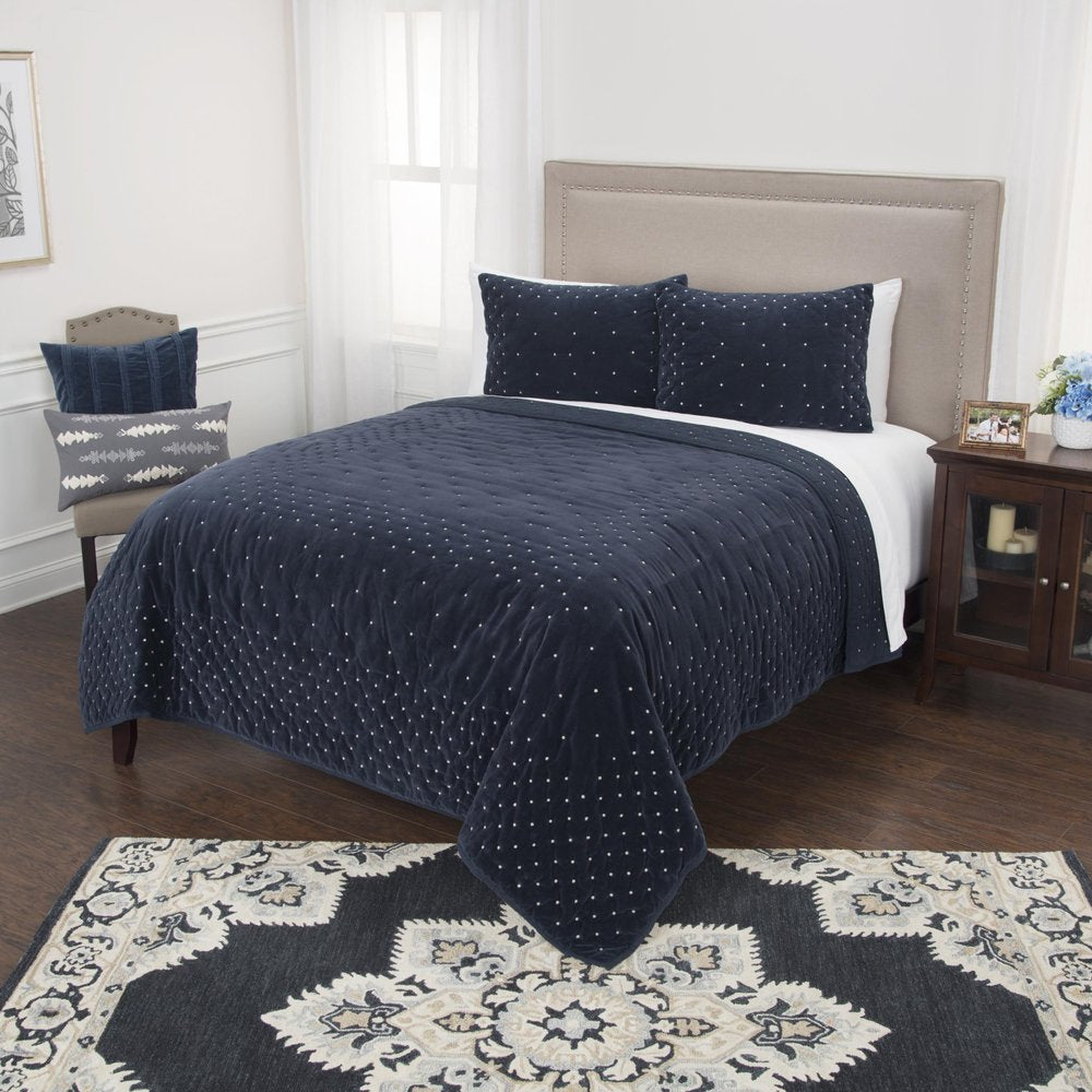 Indigo Polka Dots Queen Quilt HomeRoots