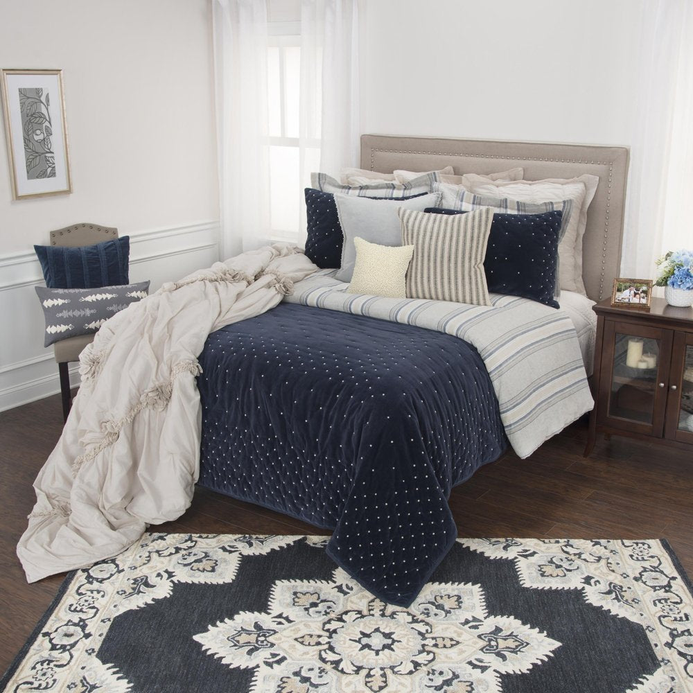 Indigo Polka Dots Queen Quilt HomeRoots