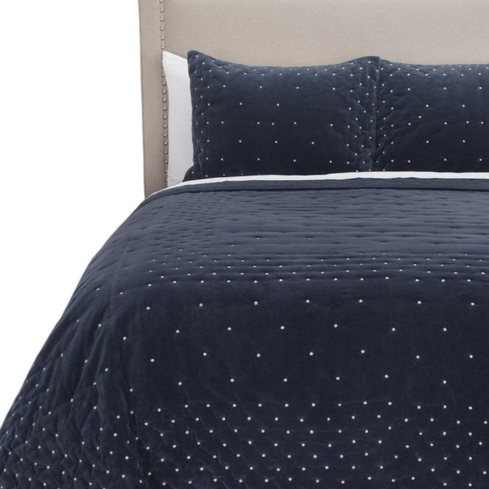 Indigo Polka Dots Queen Quilt HomeRoots
