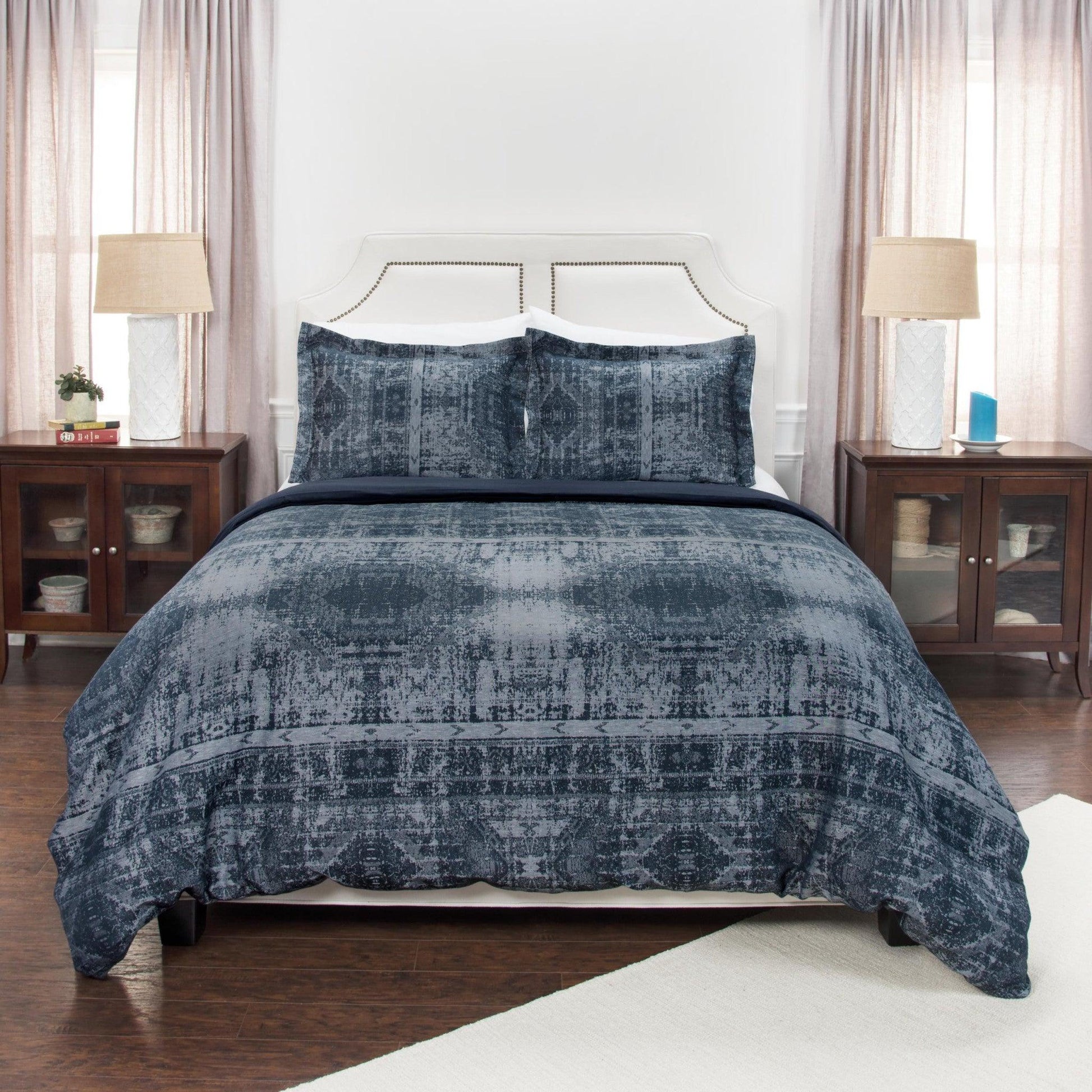 Indigo Queen 100% Cotton 300 Thread Count Washable Duvet Cover - FurniFindUSA