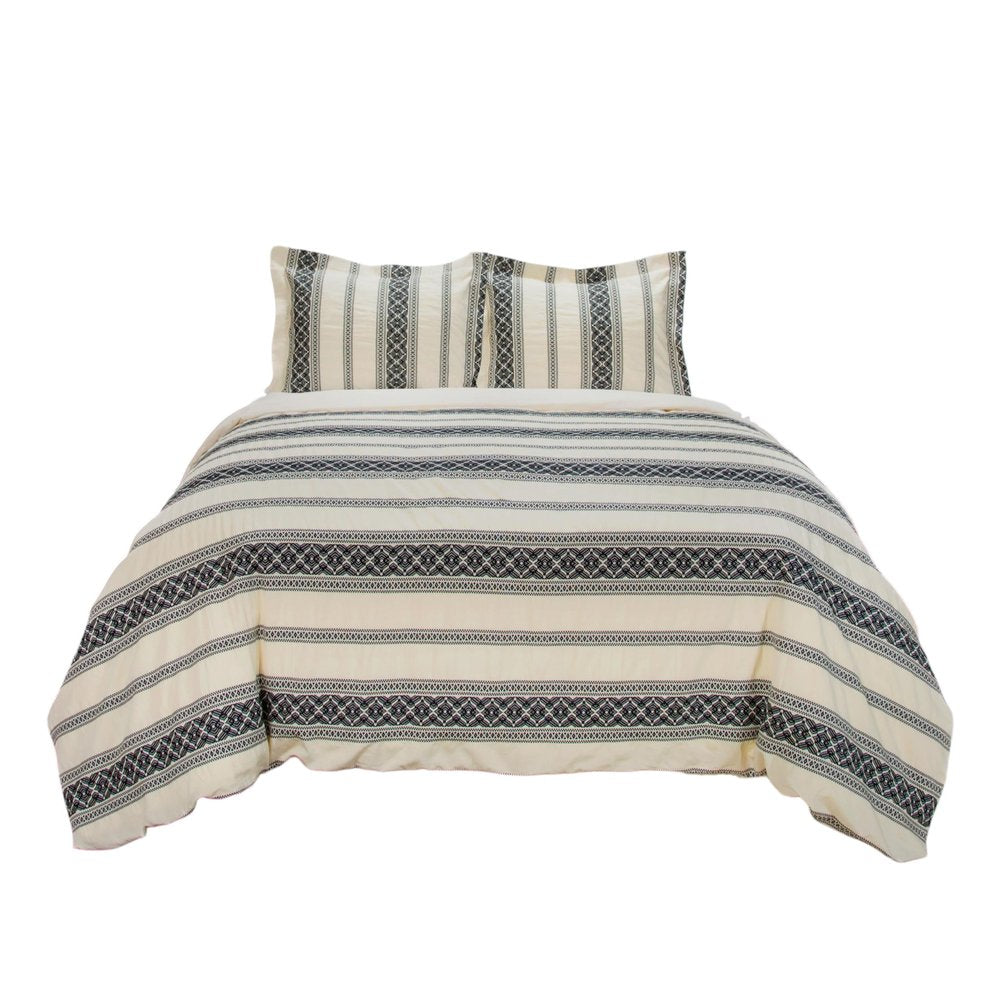 Black And Ivory Queen Cotton Washable Polyester Duvet Cover Set With Two Shams — view 1