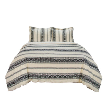 Black And Ivory Queen Cotton Washable Polyester Duvet Cover Set With Two Shams