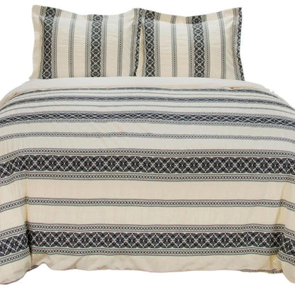 Black And Ivory Queen Cotton Washable Polyester Duvet Cover Set With Two Shams