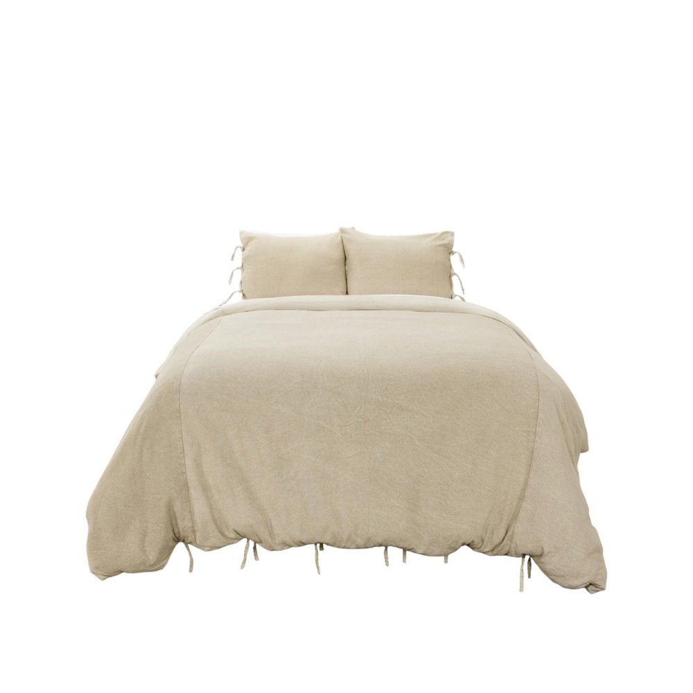 Natural King Cotton Washable Polyester Duvet Cover Set With Two Shams — view 6
