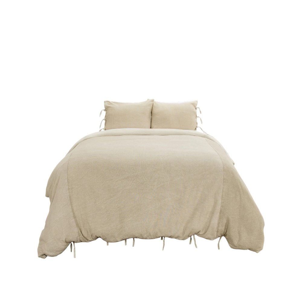 Natural King Cotton Washable Polyester Duvet Cover Set With Two Shams — view 3