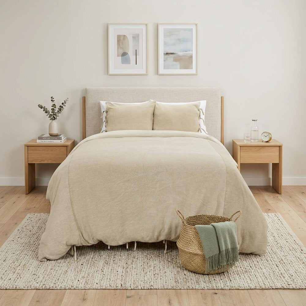 Natural King Cotton Washable Polyester Duvet Cover Set With Two Shams — view 4