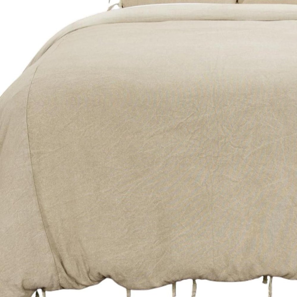 Natural Queen Cotton Washable Polyester Duvet Cover Set With Two Shams — view 7