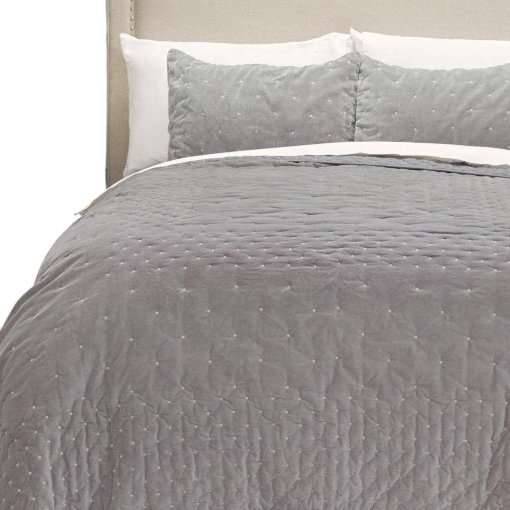 Gray Polka Dots King Quilt HomeRoots