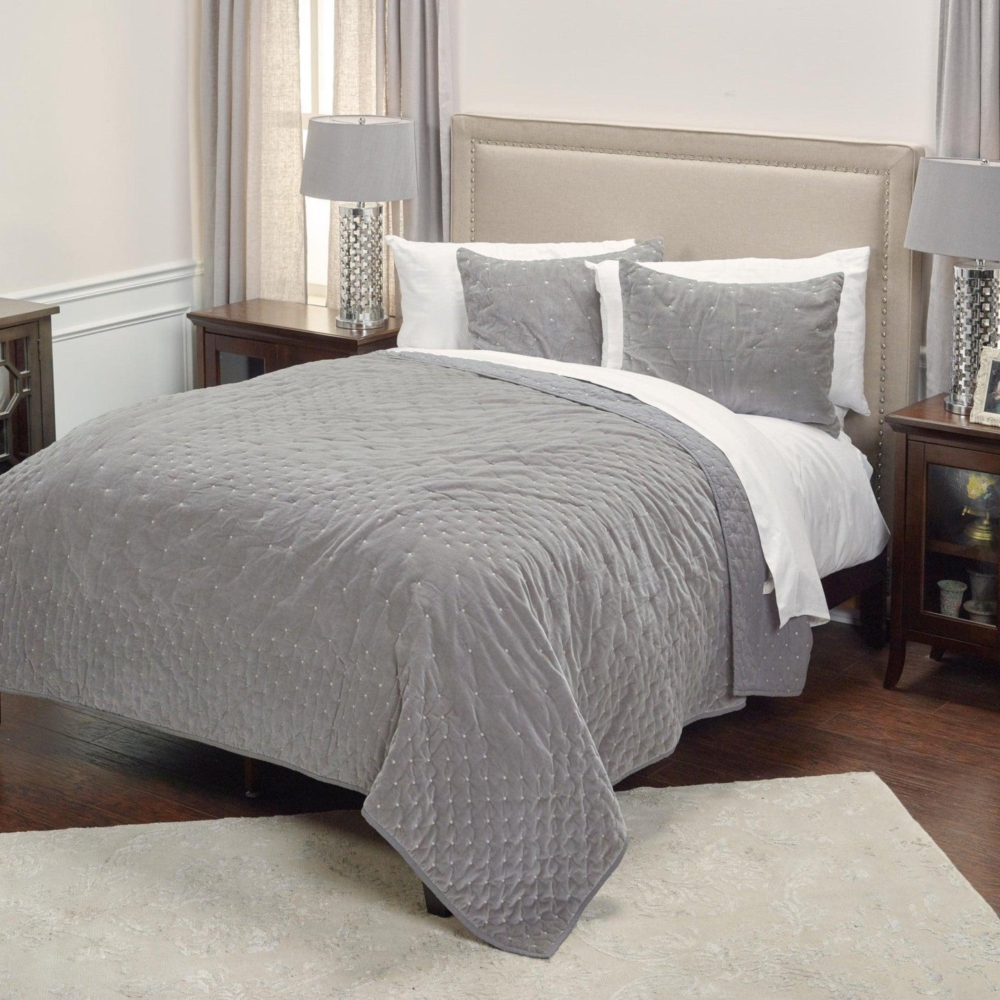 Gray Queen 100% Cotton 300 Thread Count Dry Clean Only Down Alternative Comforter - FurniFindUSA