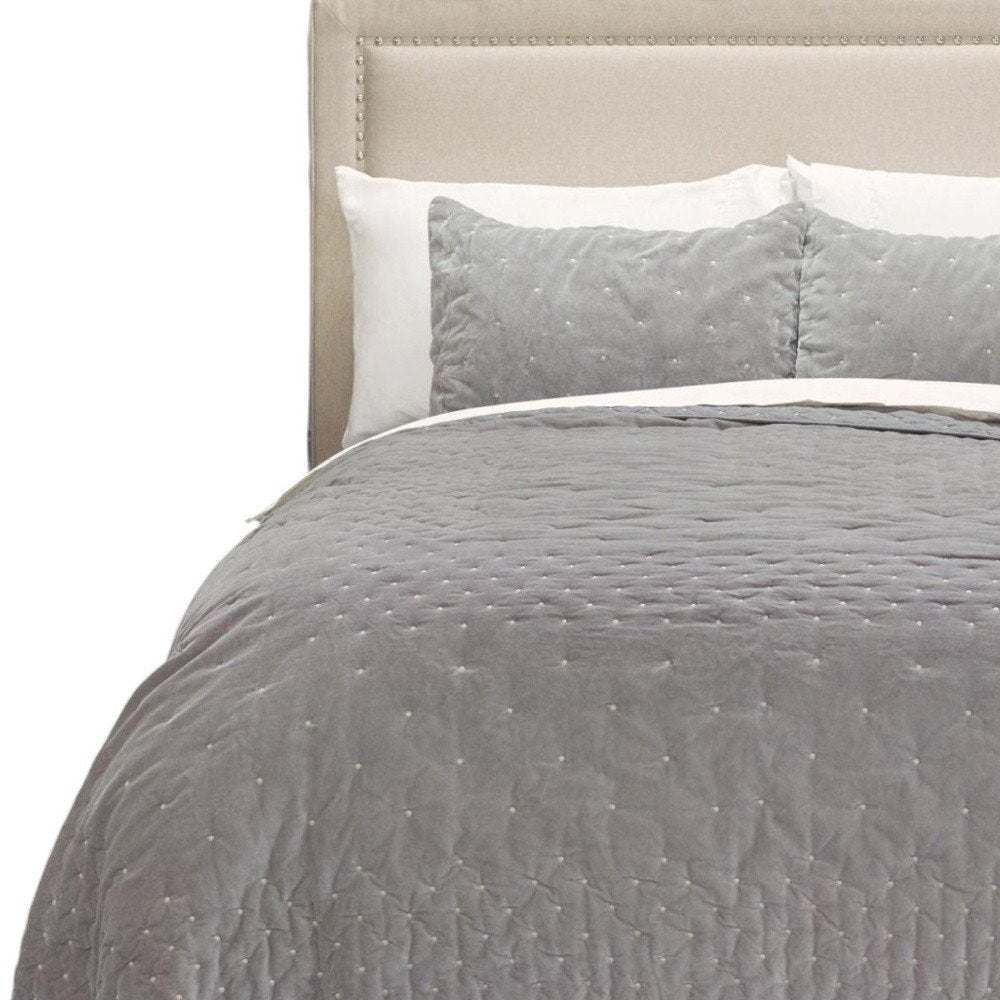 Gray Polka Dots Queen Quilt HomeRoots