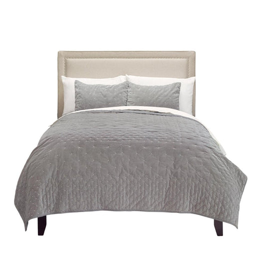 Gray Polka Dots Queen Quilt HomeRoots