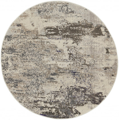 5' X 5' Ivory And Grey Round Abstract Power Loom Non Skid Area Rug - 63.0" (H) x 63.0" (W) x 0.5" (D)